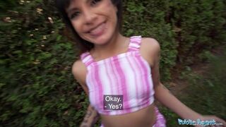 Public Agent Cute South American brunette having sex in somebodys backyard