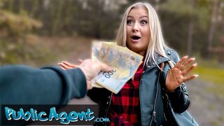 Public Agent Beautiful Busty Blonde takes her clothes off in the woods before fucking