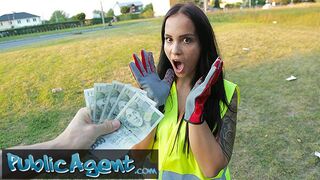 Public Agent Hot brunette criminal is taken into the woods for an outdoors fucking