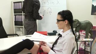 Teacher spanks schoolgirl and cums on her face -